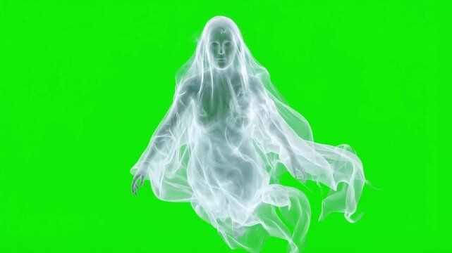Floating ghost spirit silhouette on a green screen background,chroma key
