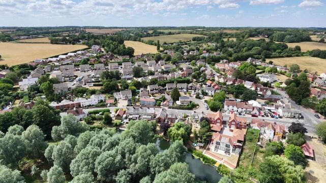 Housing estate Bures Village Suffolk England Drone Aerial