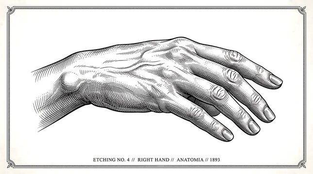 Vintage Anatomical Right Hand Engraving Illustration
