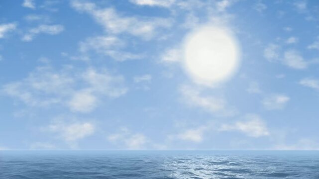 Animated Red and White Striped Blimp Flying Over Ocean