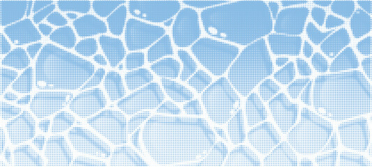 Naklejka premium Pool water surface with halftone pattern and dotted texture on abstract summer background. Ocean ripples and vintage wave effects with blue tones for beach vacation banner design.