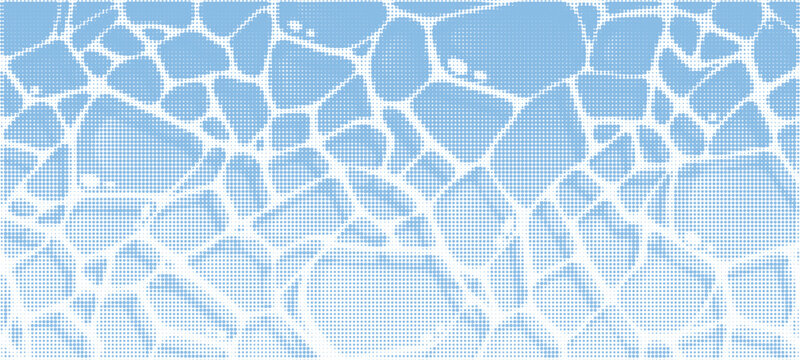 Pool water surface with halftone pattern and dotted texture on abstract summer background. Ocean ripples and vintage wave effects with blue tones for beach vacation banner design.