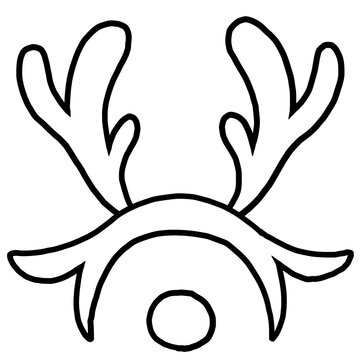 クリスマス　トナカイのカチューシャと赤鼻の手描きイラスト(線画)
