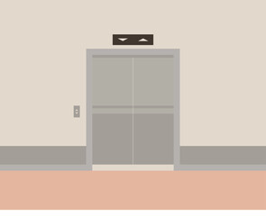 Modern elevator interior with closed metal doors, building lift entrance for corporate office or residential structure flat illustration isolated on white background.  © PaleStudio