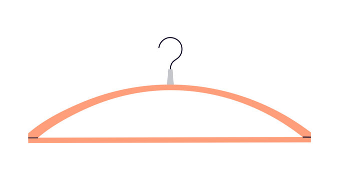 Clothes hanger with curved hook, wooden or plastic wardrobe accessory for hanging garments, closet organization tool flat illustration isolated on white background.
