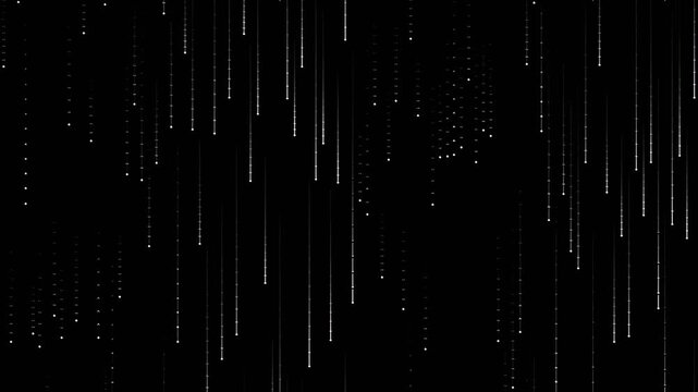 Falling digital rain of thin white lines on black background
