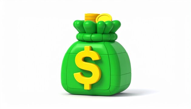 Green Cash Bag 3D Illustration with Golden Dollar Symbol