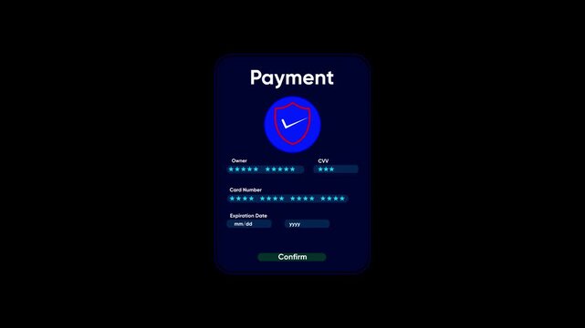 Secure online payment interface with credit card form animation