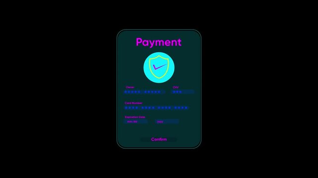 Secure online payment interface ui animation with success checkmark