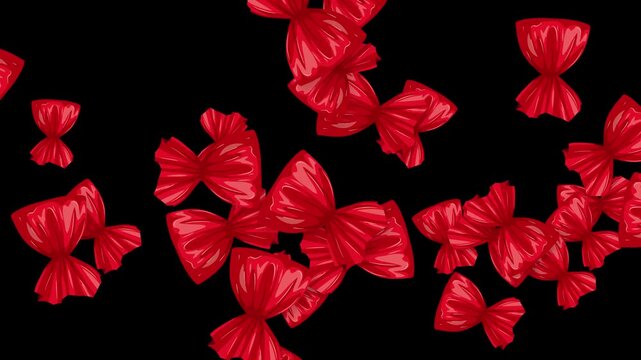 Red Wrapped Hard Candies Bursting and Floating on Black Background