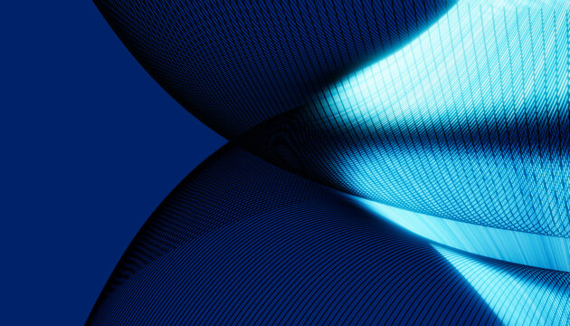 Abstract digital blue shapes with glowing curved lines and mesh