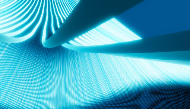 Blue glowing curved lines forming abstract dynamic wave