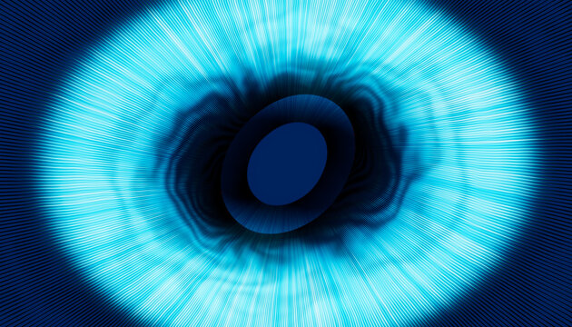 Abstract glowing blue radial ring with dark center digital art
