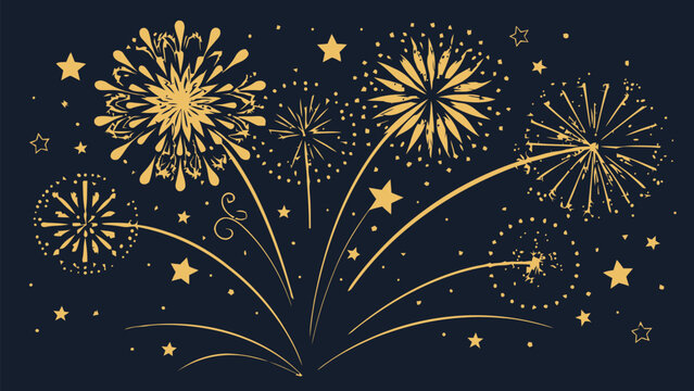 Elegant gold fireworks display against night sky background