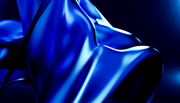 Blue abstract shapes with shiny smooth curved surfaces