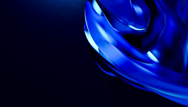Blue abstract smooth curved shape with shiny metallic appearance