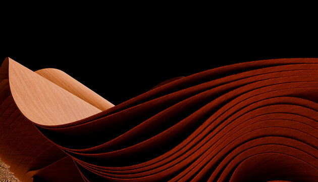 Curved layered sheets of wood with natural grain texture