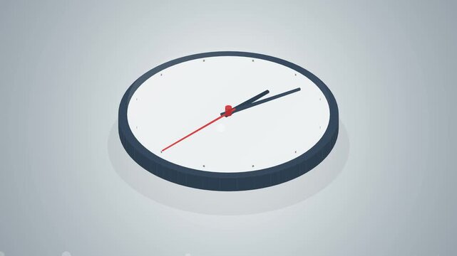 A clean and simple 3D animation of a clock face showing the passage of time with its hands moving, set against a neutral background