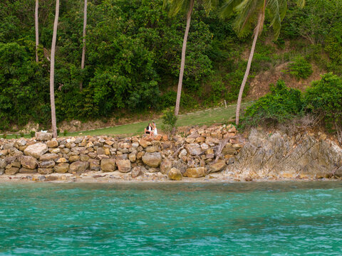 Aerial View of Rocky Coast and Jungle Ko Samui Thailand
