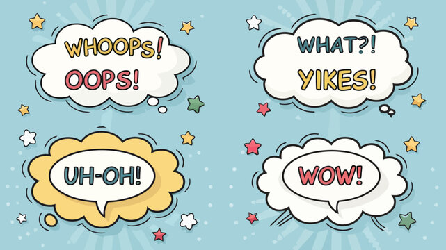 Cartoon speech bubbles display surprise