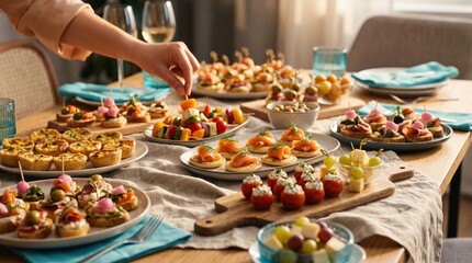 Obraz premium Party appetizer table close view
