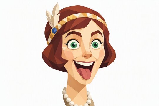 Low Poly Flapper Woman With Tongue Out, Roaring Twenties Character