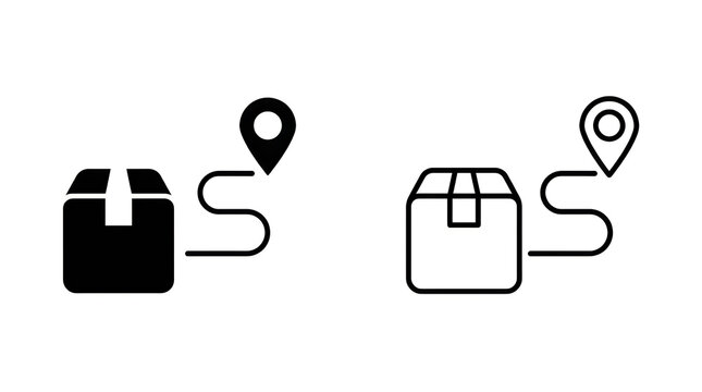Delivery box icon with location pin map route