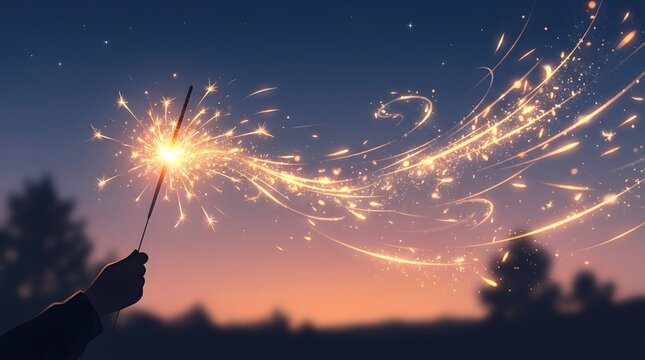 Sparkler light trails at sunset