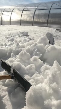 Clearing Snow from a Greenhouse: Capturing the Effort to Remove Snow Accumulated on Soil Near a Greenhouse During Winter Daylight Hours