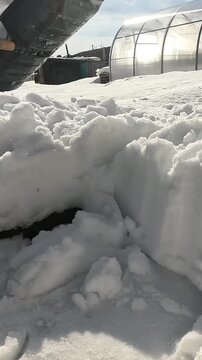 A Snowy Landscape Revealed: The Contrast Between Freshly Shoveled Snow and Clear Skies in a Scenic Winter Setting