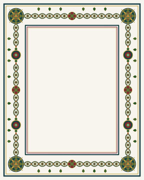 folk art vector background with llamas, cacti, and colorful geometric borders.