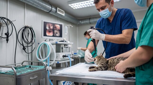 Cat Endoscopy Flexible Endoscope Stomach Foreign Body Clinic