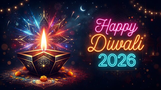 Happy diwali 2026 greeting with traditional oil lamp