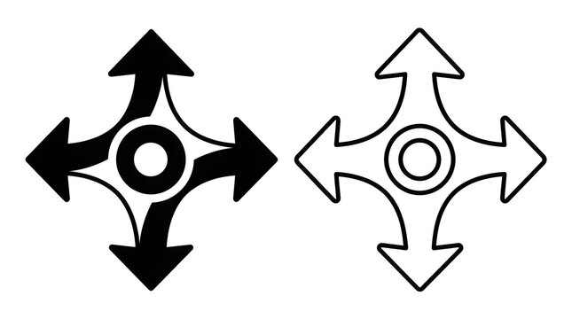 Black and white directional arrow cross icon
