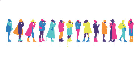 Fototapeta premium Vector illustration of people photographing fashion show in colorful outfits