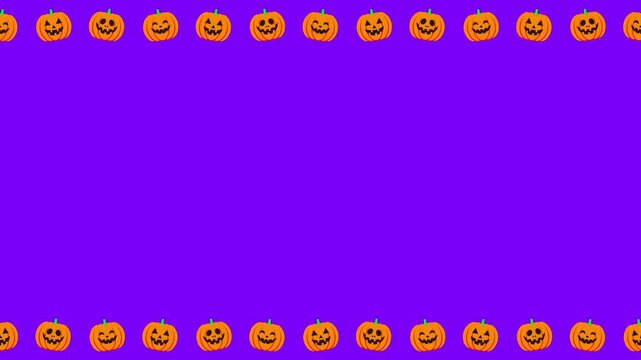 Cute Orange Jack O Lantern Pumpkin Frame Border Loop on Purple Halloween Background