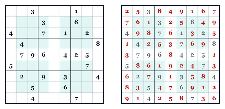 Sudoku puzzle grid with solution on a white background  