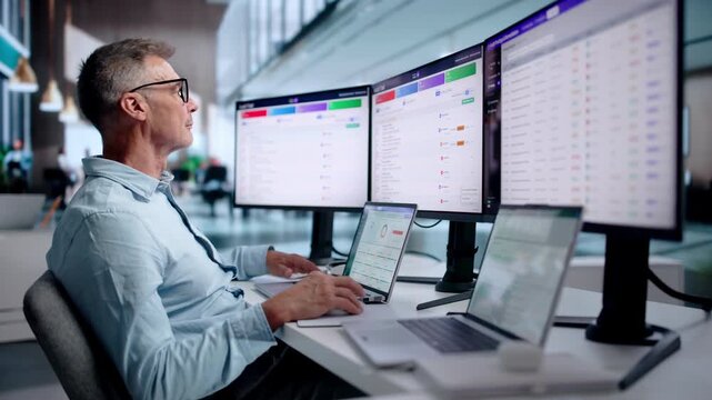Accountant Carefully Reviews Financial Audit Trail On Laptop