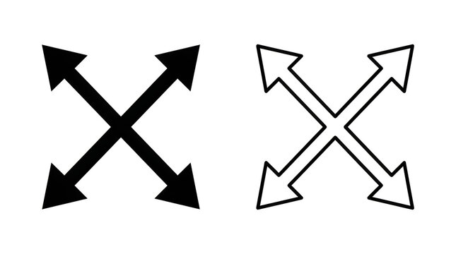 Black and white directional arrow cross icon