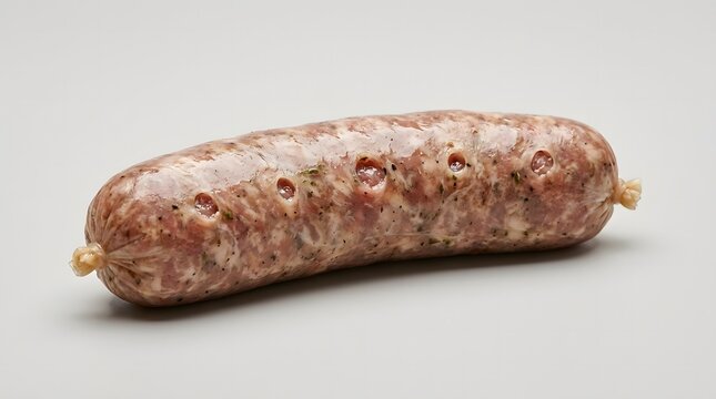 A single raw Italian sausage links on a neutral gray surface.