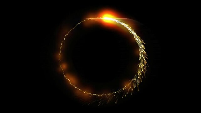 Abstract golden ring with glowing particles and light trail 4k video