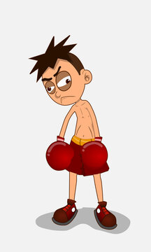 Cute Defeated Boxer Character in Flat Design Isolated