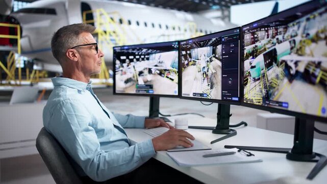 An Aerospace Engineer Is Monitoring 3D Twin Simulation Software