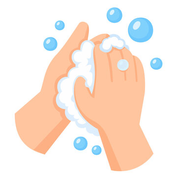Hands washing with soap and water flat illustration