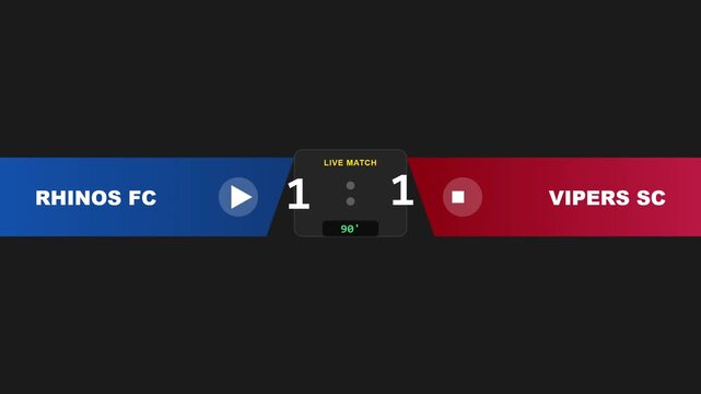Minimalist Sports Scoreboard Interface with Team Logos, Match Score and Game Time
