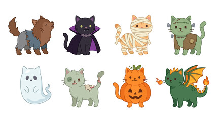 Fototapeta premium Cute Halloween Cat Costumes Vector Collection