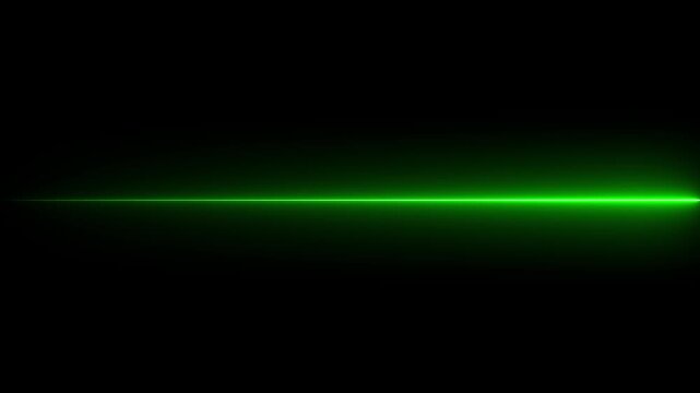Bright green laser beam line isolated on black background for digital technology concept