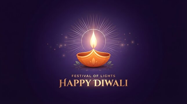 Happy diwali greeting card with glowing diya lamp
