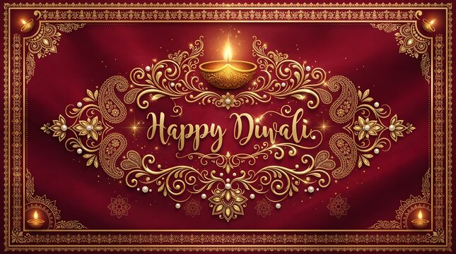 Elegant happy diwali greeting card with golden diya
