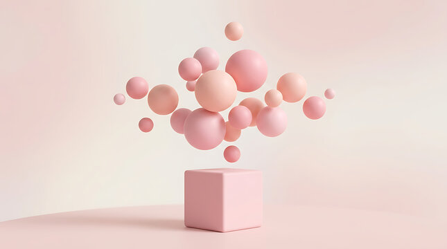 Floating pink bubbles in a vase with pink flowers